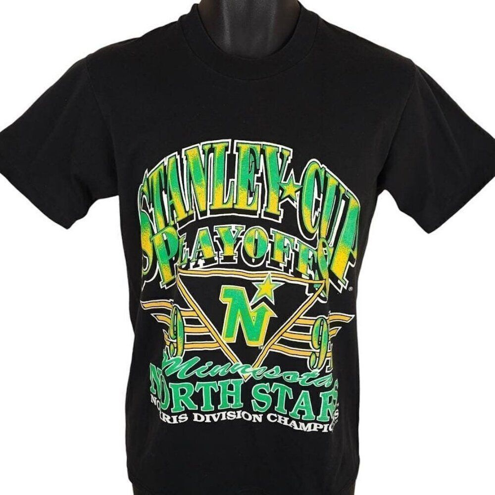 Vintage Minnesota North Stars T Shirt Mens Size Small Black 90s 1991 Made In USA